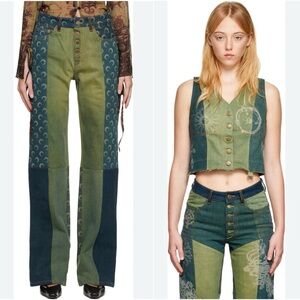 NWT Marine Serre Regenerated Denim Green Moon Jeans & Petrichor Vest Set sz L